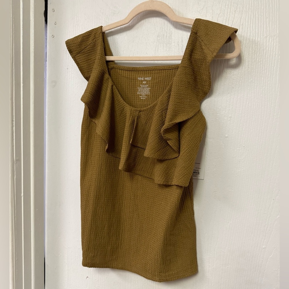 Nine West Olive Ruffle Flutter Sleeved Top - Picture 2 of 5